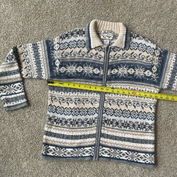 Vintage 90s Fair Isle Nordic Zip Up Cotton & Ramie Knit Cardigan - Picture 10 of 10